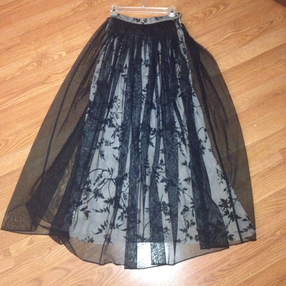 Dana Buchman silk luxe layered floral maxi skirt
